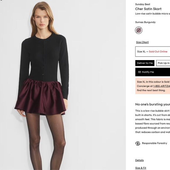 Aritzia CHER SATIN SKORT - Picture 1 of 7